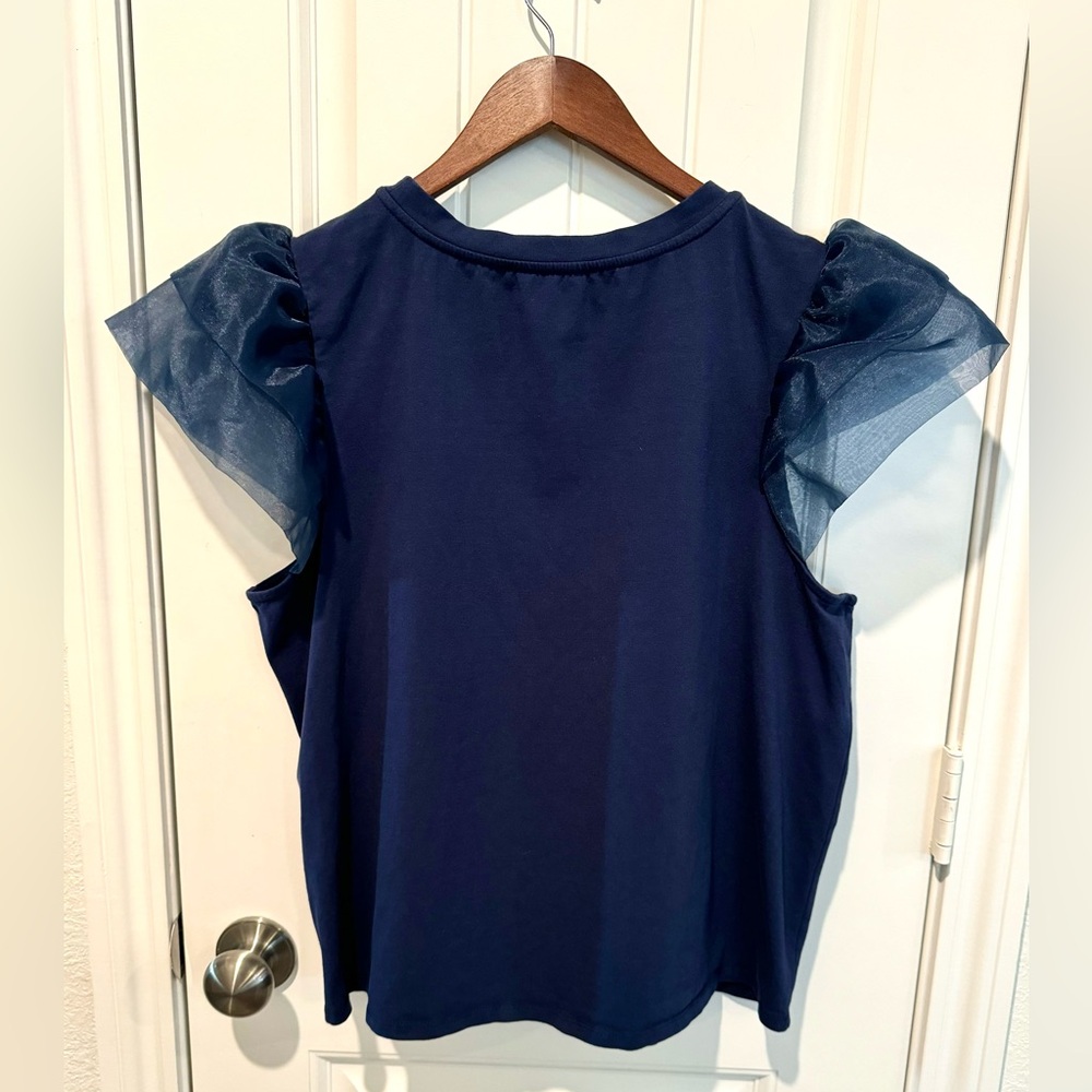 Eloquii Crewneck Sheer Flounce Flutter Short Slee… - image 6